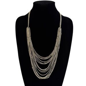 ETIENNE AIGNER Multi-Strand Silver Chain Necklace w Round AB Crystal Beads | NWT